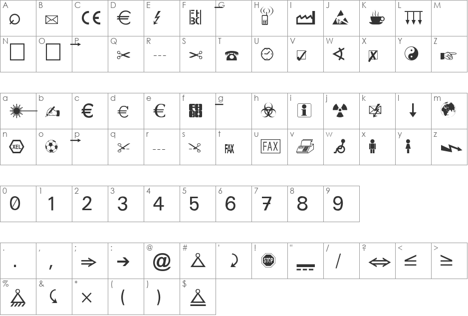 Martin Vogel's Symbols font character map preview