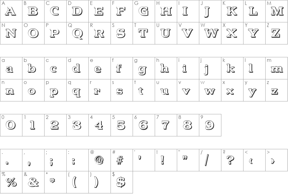 MartinBeckerShadow font character map preview