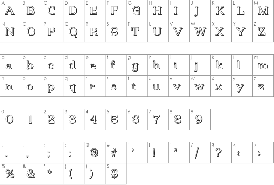 MartinBeckerShadow-Light font character map preview