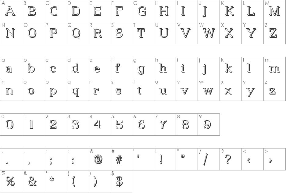 MartinBeckerShadow-Xlight font character map preview