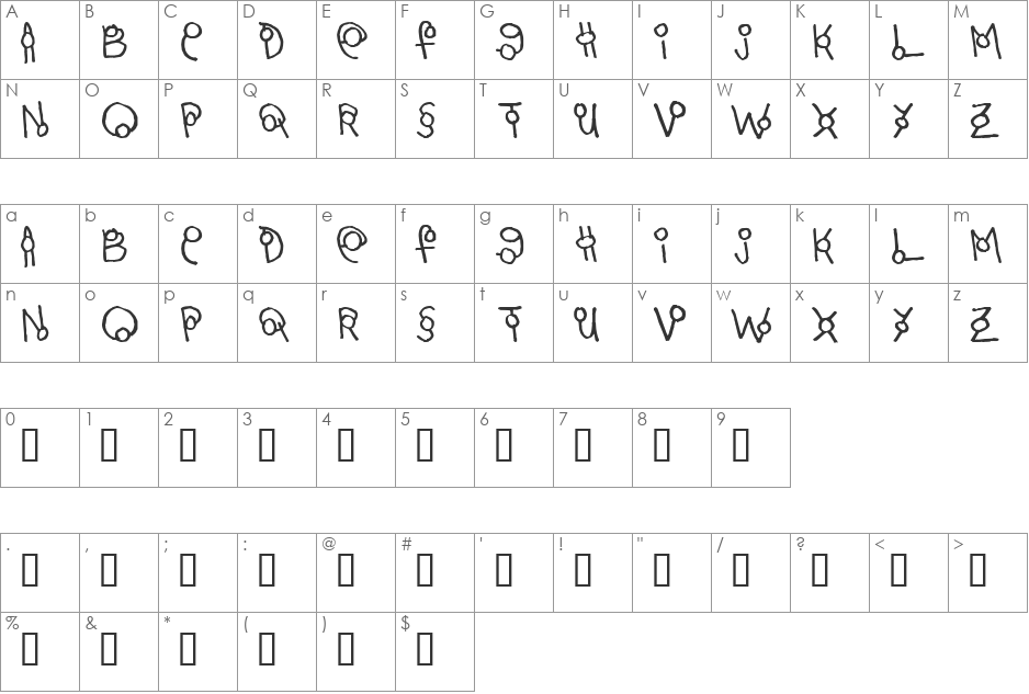 Martini Olive font character map preview