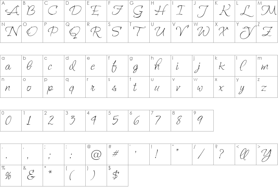 MaryHelenJF font character map preview
