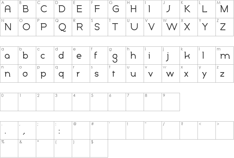 Marylin font character map preview