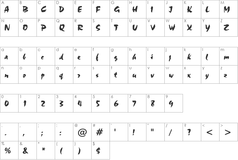MaryTrish font character map preview