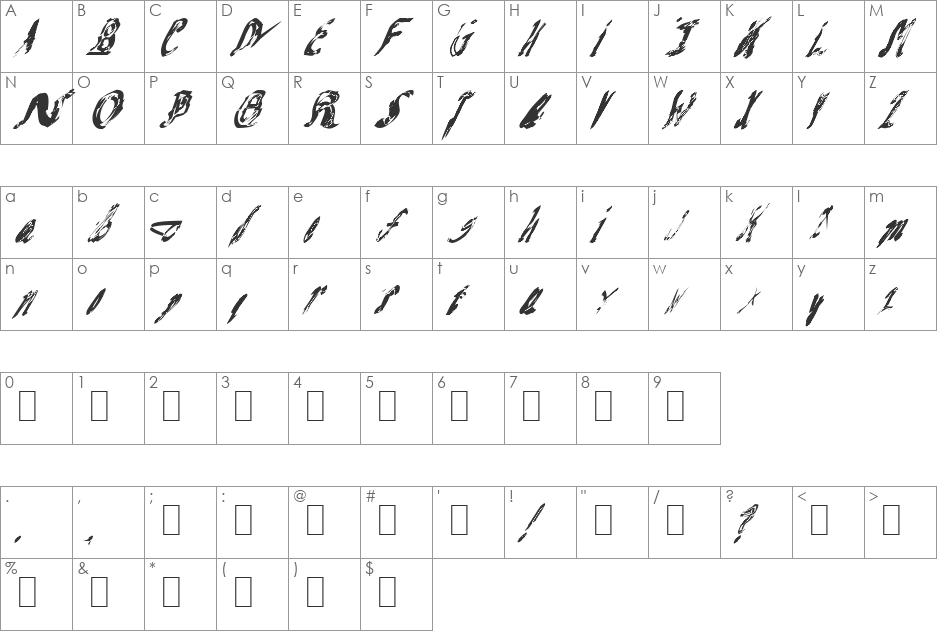 Mash Note font character map preview