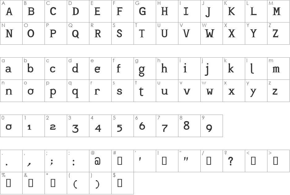 Mashburn font character map preview