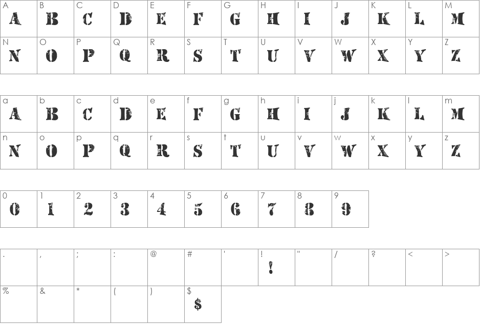 Mashed font character map preview