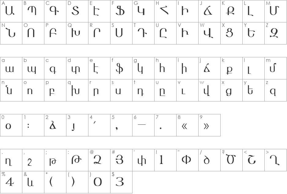 Masis font character map preview