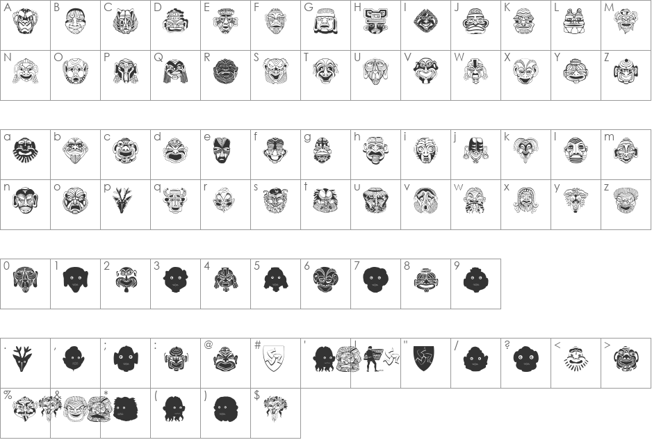Maskenball04 font character map preview