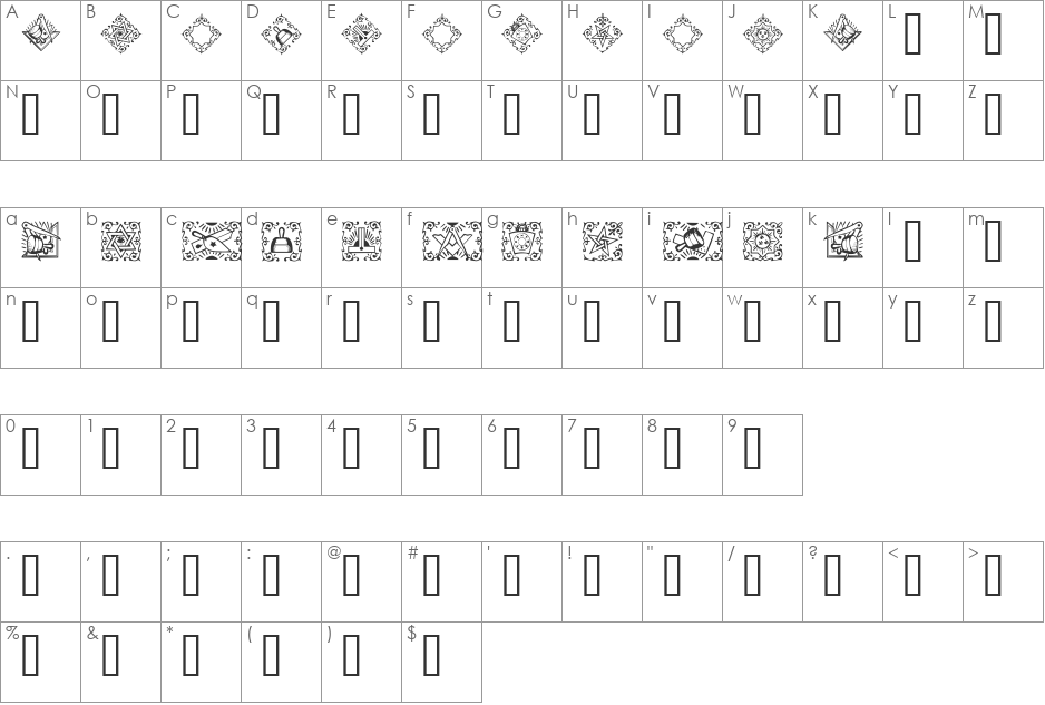 Masonic font character map preview