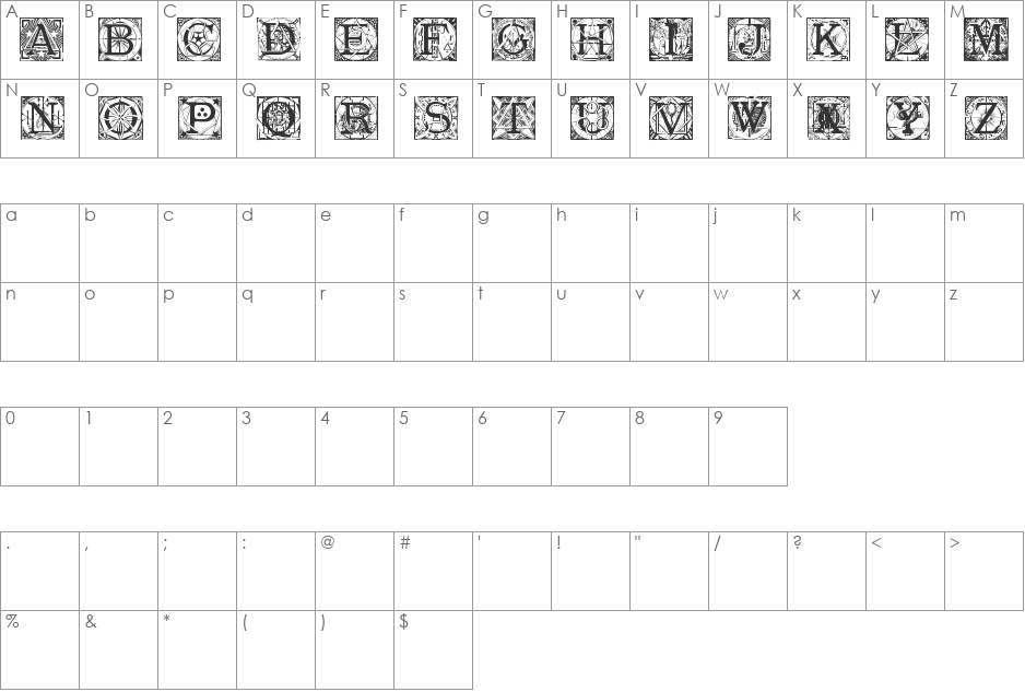 MasonicTattegrain font character map preview