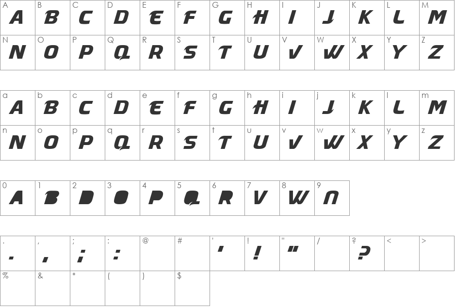Masque font character map preview