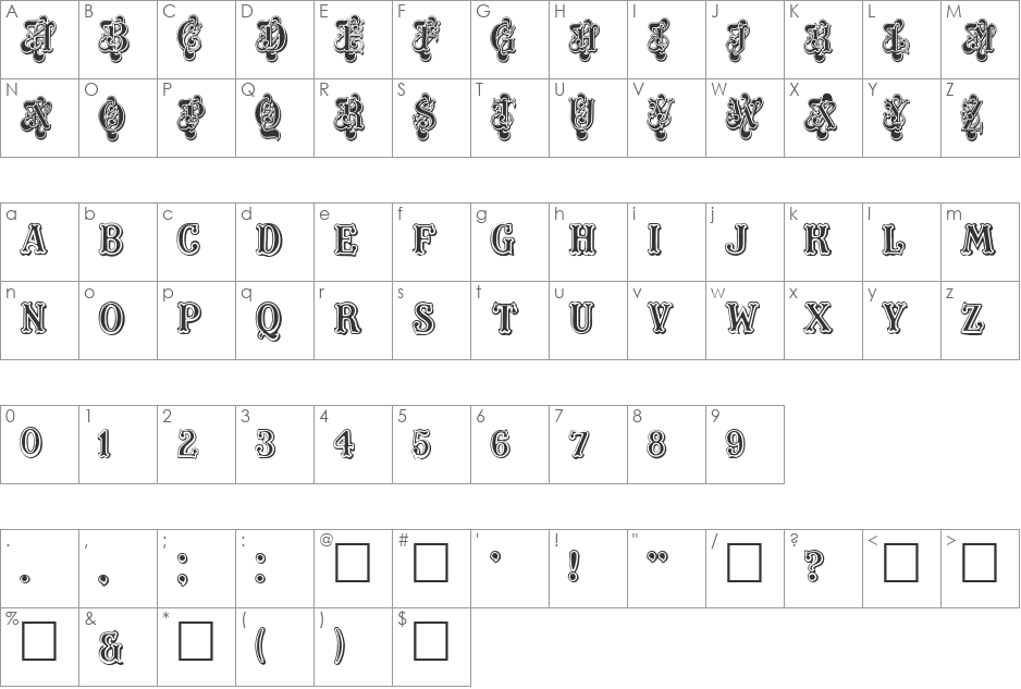 Masquerade font character map preview
