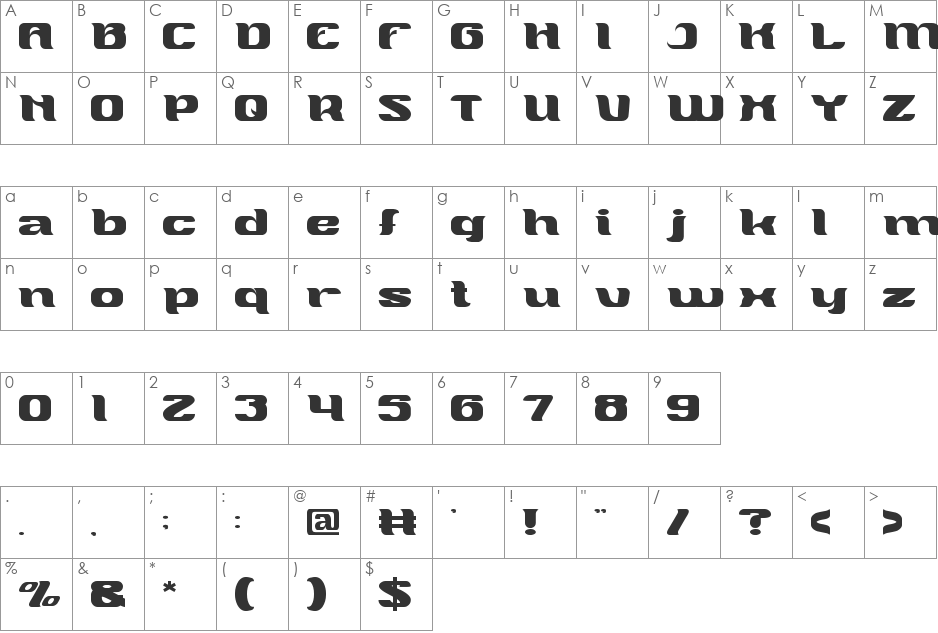 MASQUERADE font character map preview