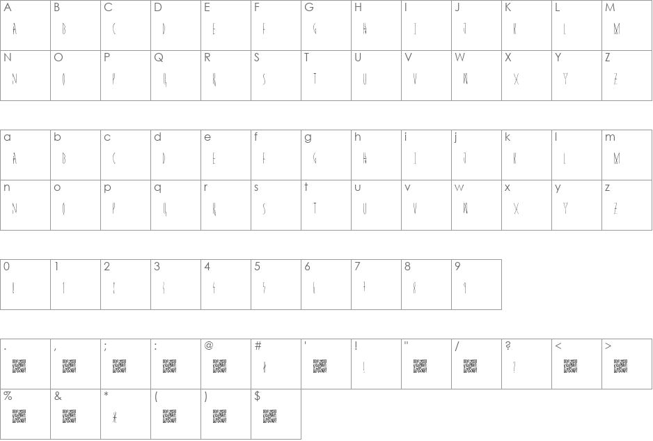 Masquerade font character map preview