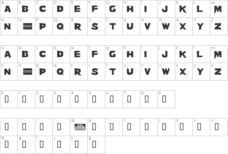 Massacre DEMO font character map preview