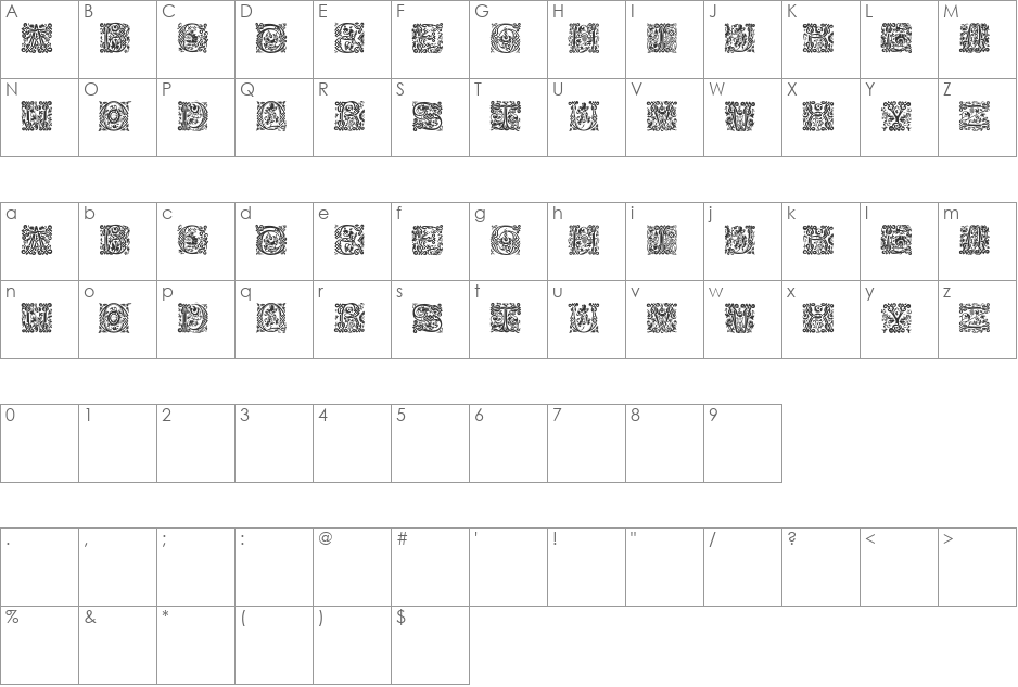 MasselleAMShadow font character map preview