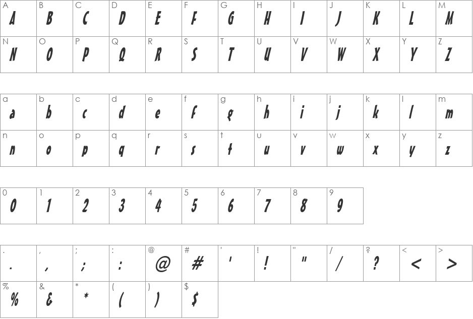Massey-Condensed font character map preview