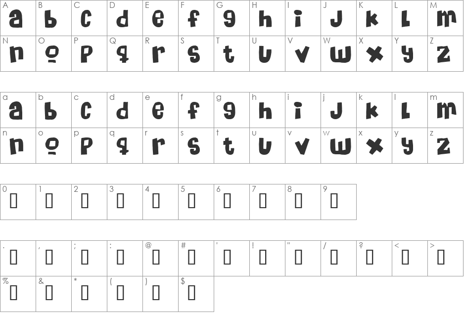 Massive Headache font character map preview
