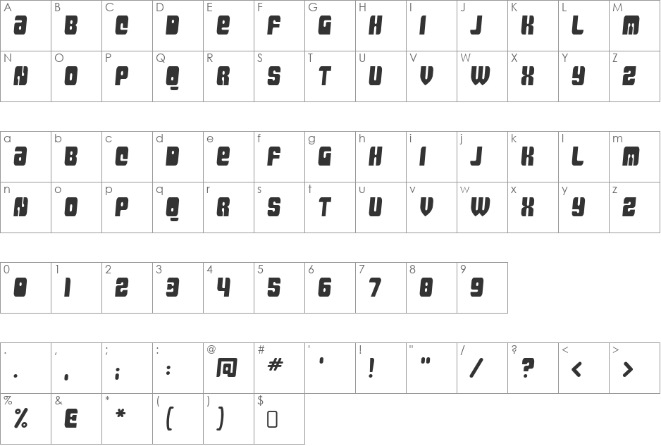 Massive Retaliation font character map preview