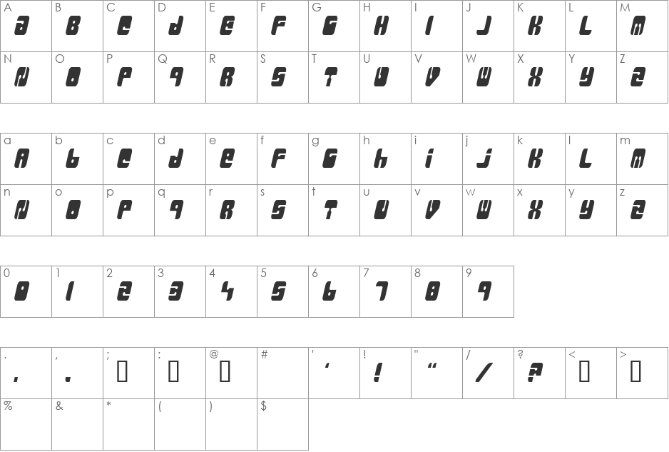 MassiveRetaliation font character map preview