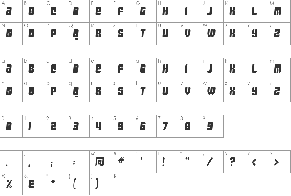 MassiveRetaliation font character map preview