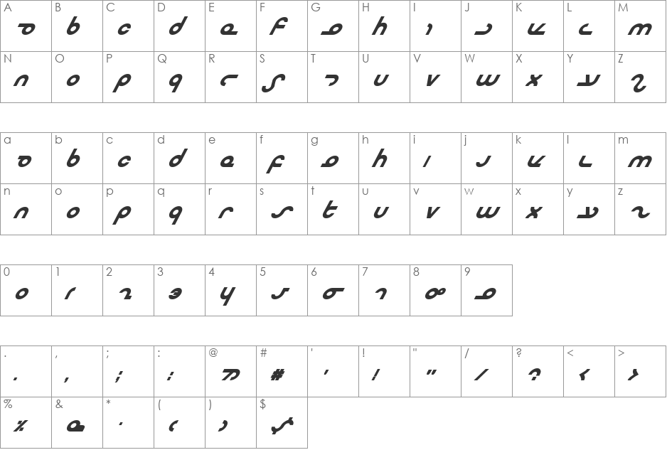Masterdom Bold Italic font character map preview