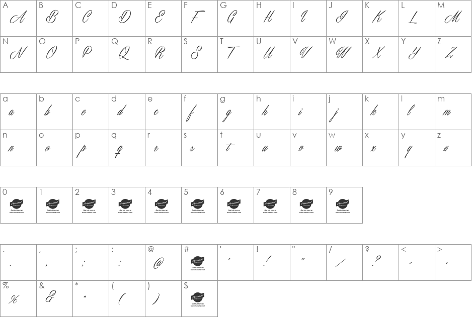Masterics Personal Use font character map preview