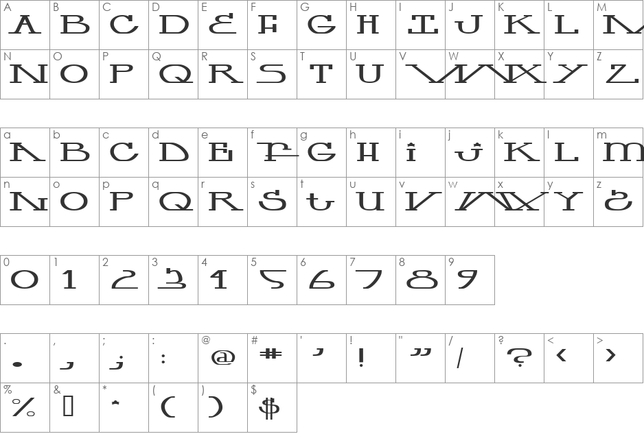 Mastillo font character map preview