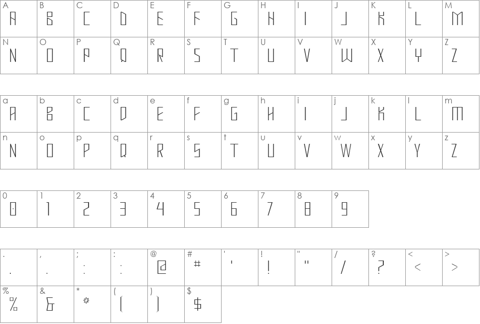 Mastodon Hairline font character map preview