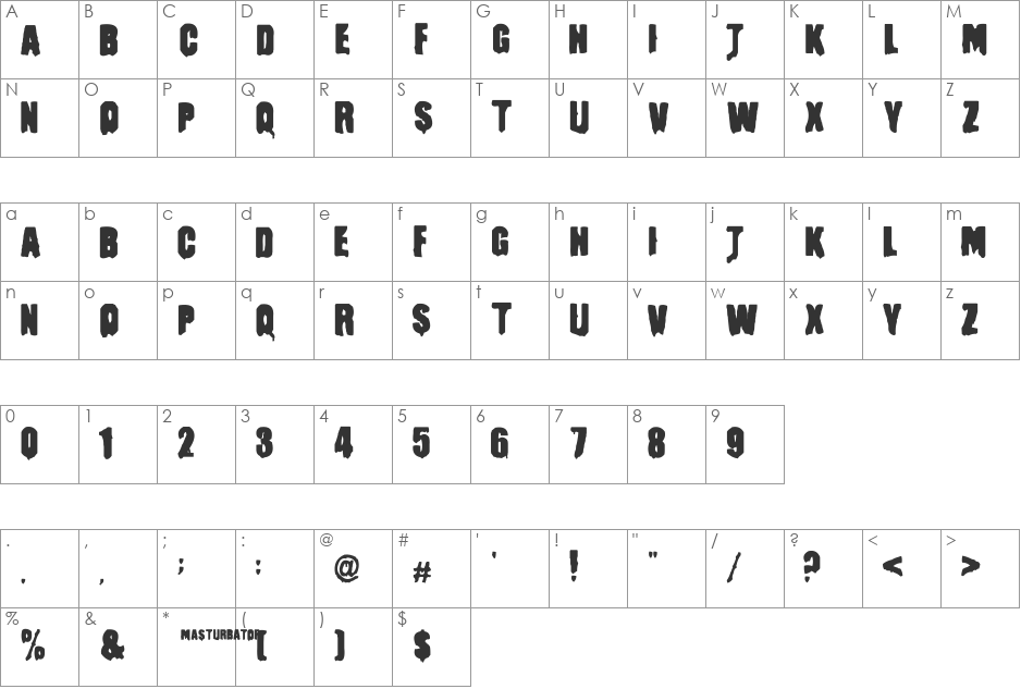 Masturbaor font character map preview