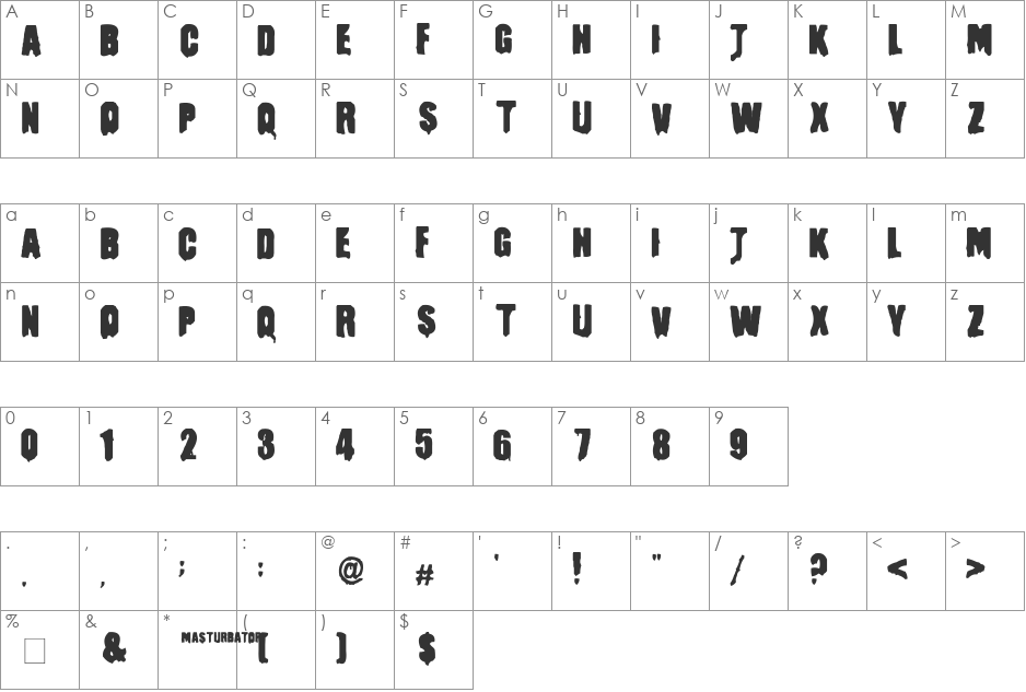 Masturbator font character map preview