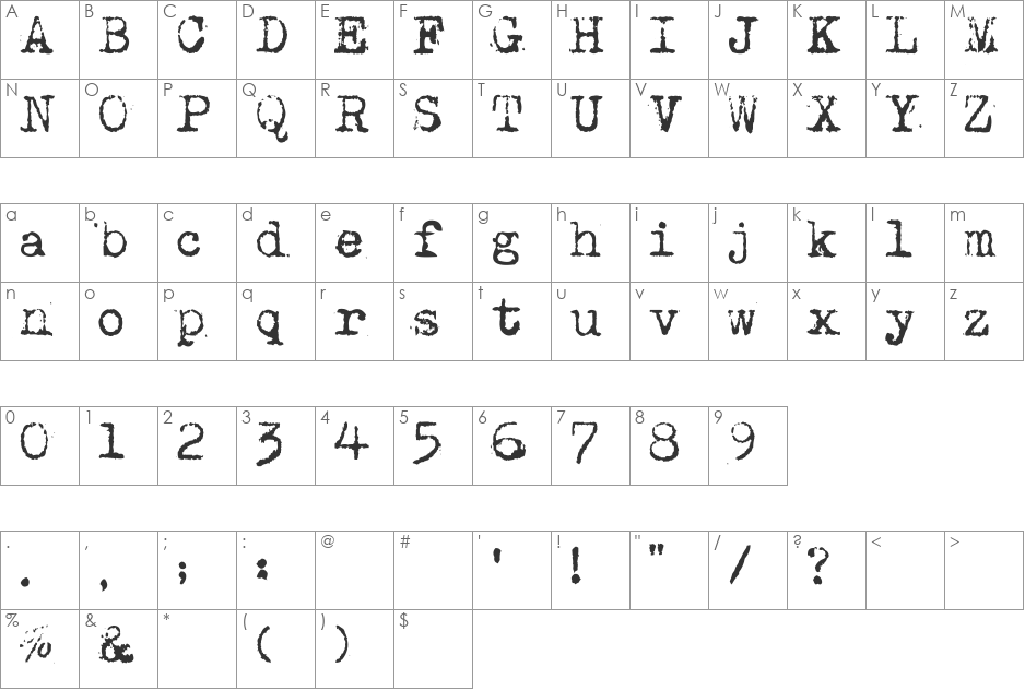 Maszyna Royal Light font character map preview