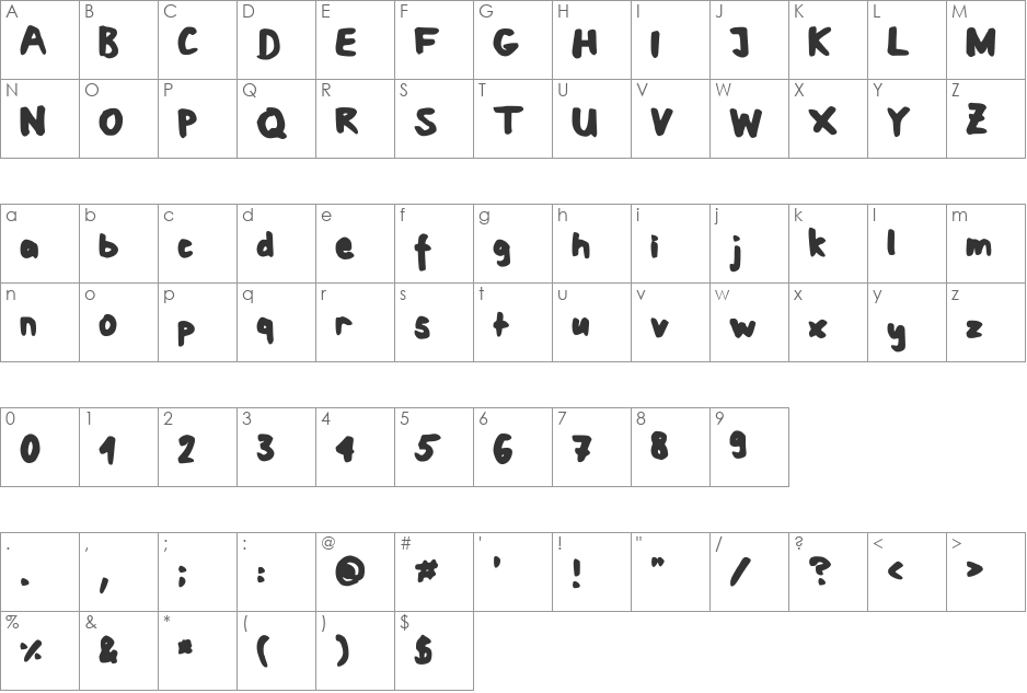 Mat's Fat Handwriting font character map preview