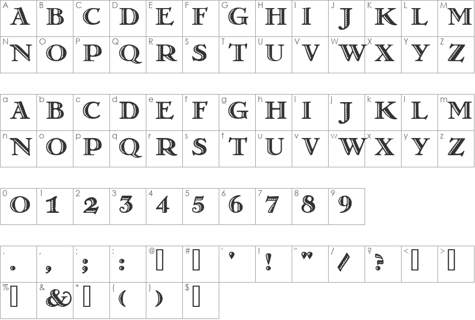 Matador font character map preview