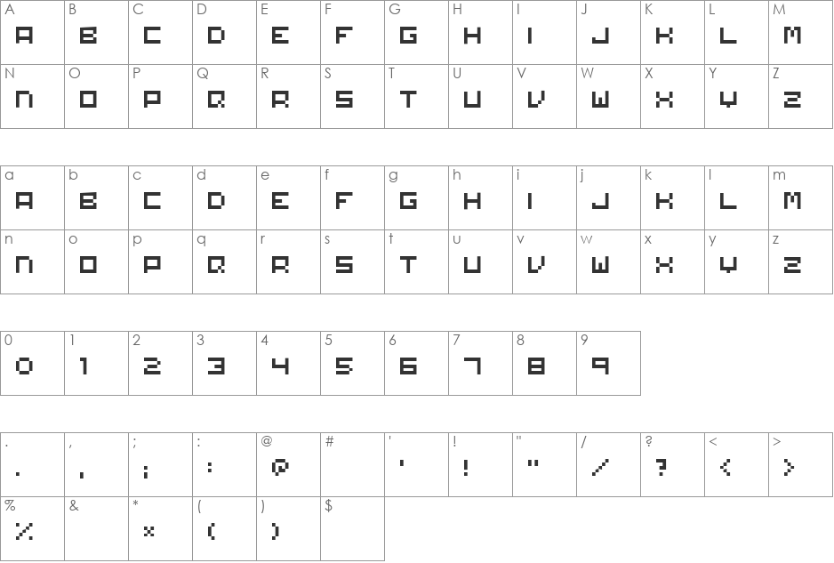 Matchworks font character map preview