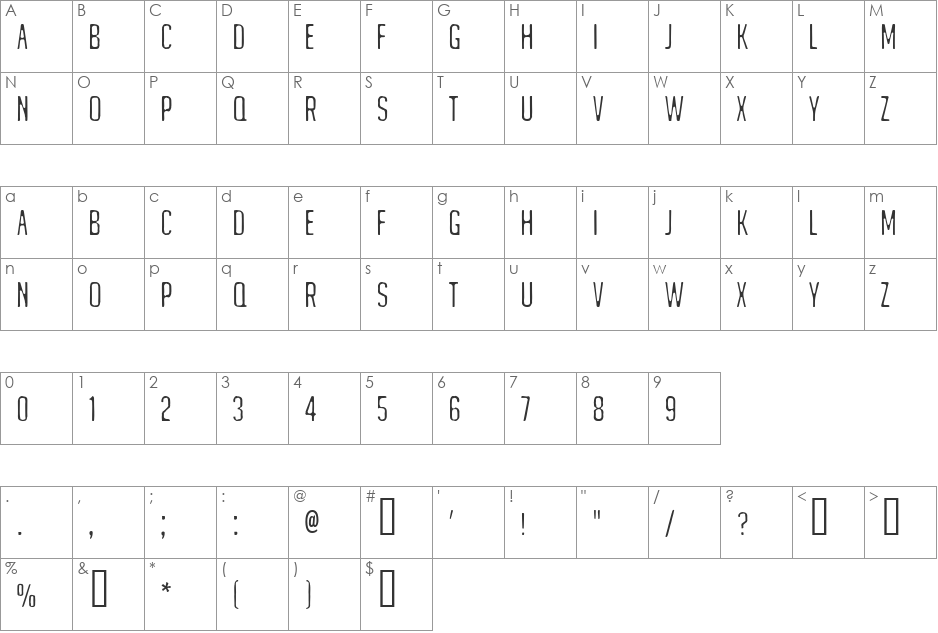 Matejino font character map preview