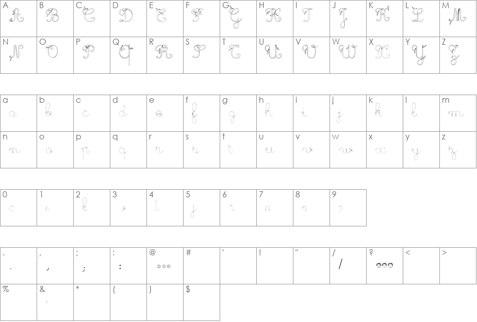 Maternellecolor trace cursive font character map preview