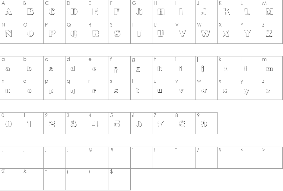 MateusBold Trash font character map preview