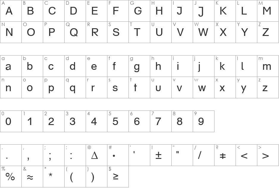 MathFunction Becker font character map preview