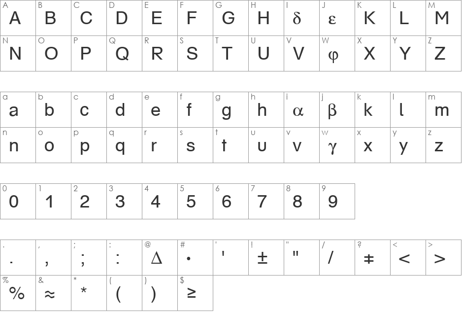 MathGeo Becker font character map preview