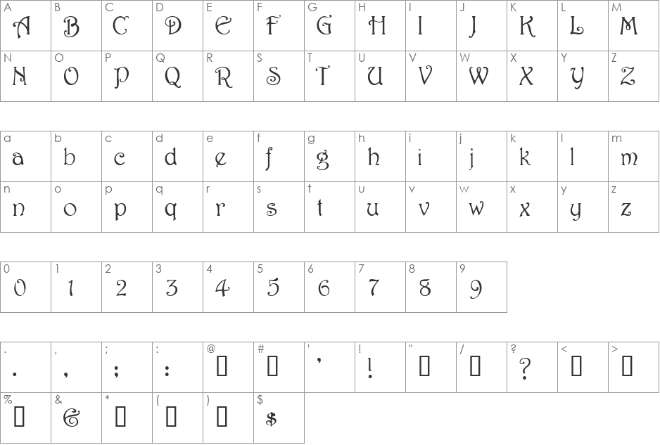 AviaSSK font character map preview