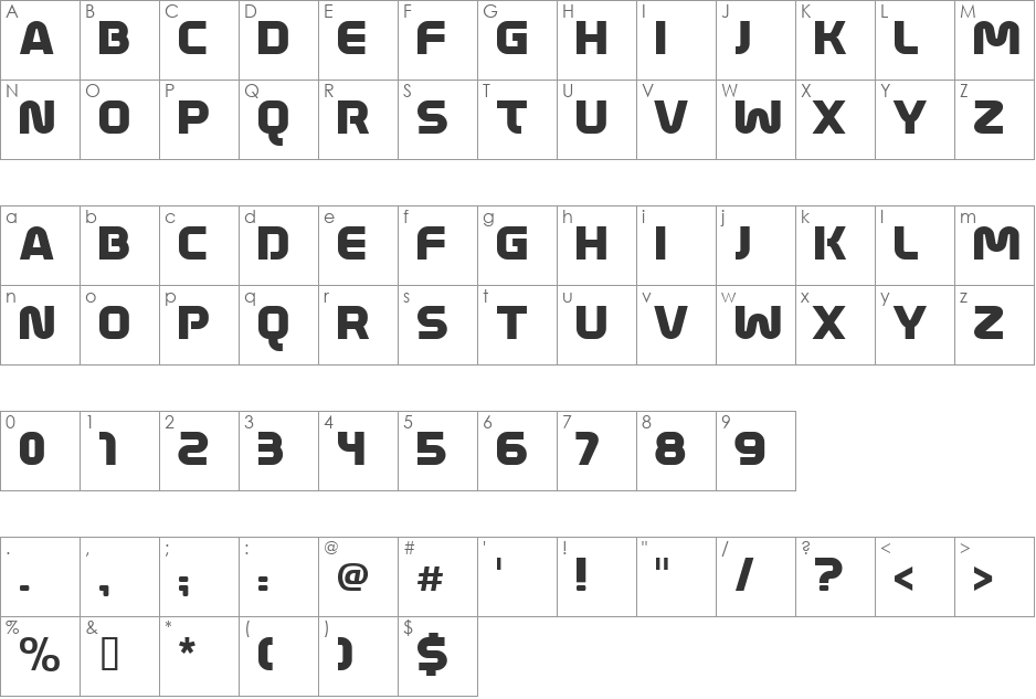 Mathmos Original font character map preview