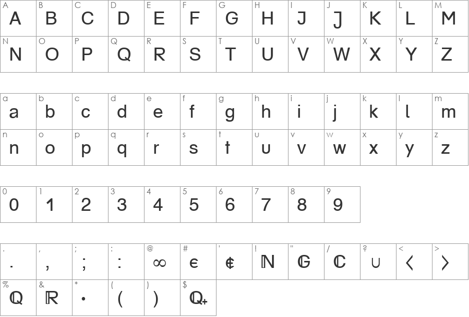 MathSet Becker font character map preview