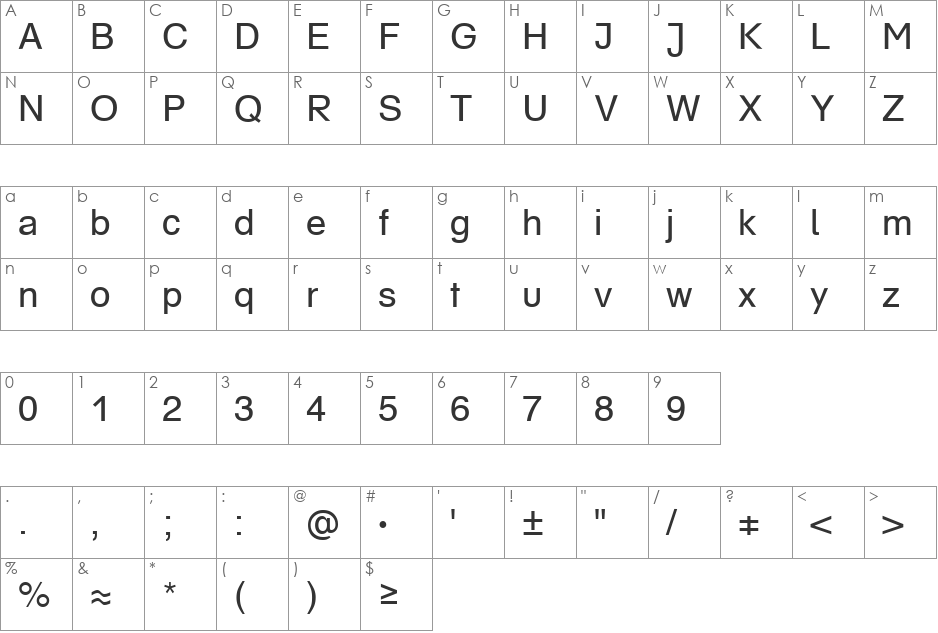 MathStandard Becker font character map preview
