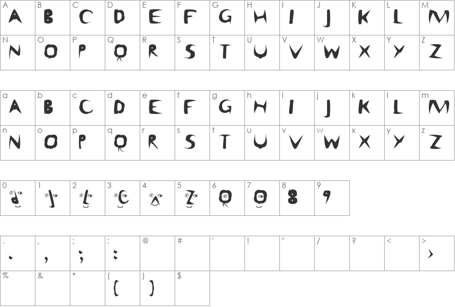 MatisseThree font character map preview