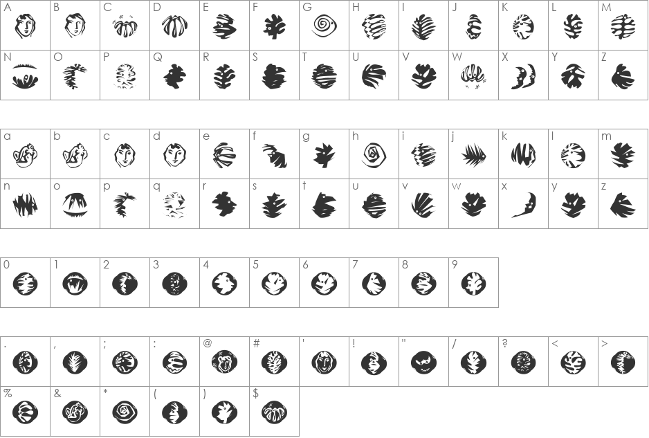 MatisseTraces font character map preview