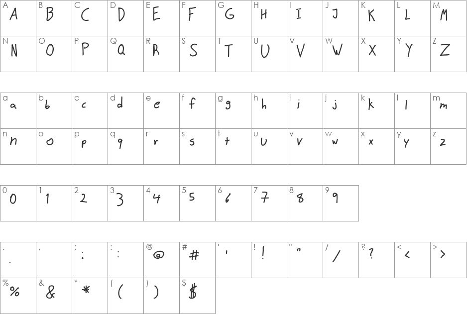 Matolica font character map preview