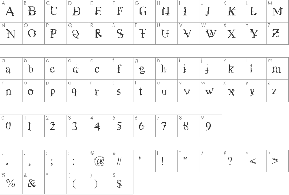 MATRIX font character map preview