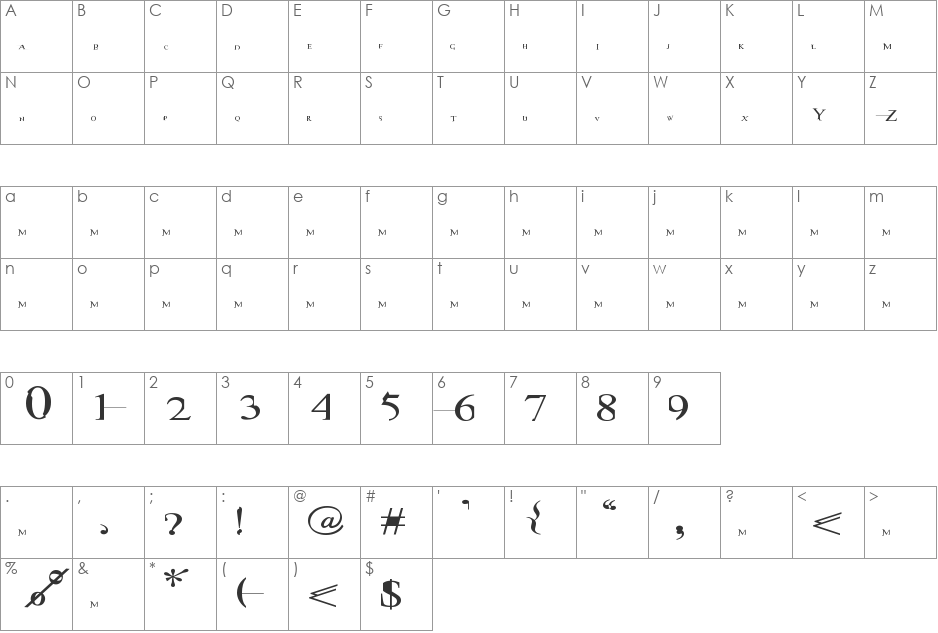 matrix font character map preview